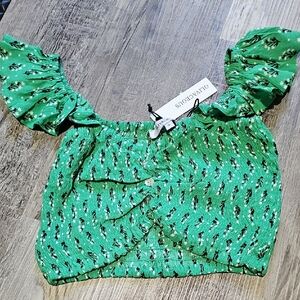NWT Olivaceous Emerald Stretchy Ruffle Blouse